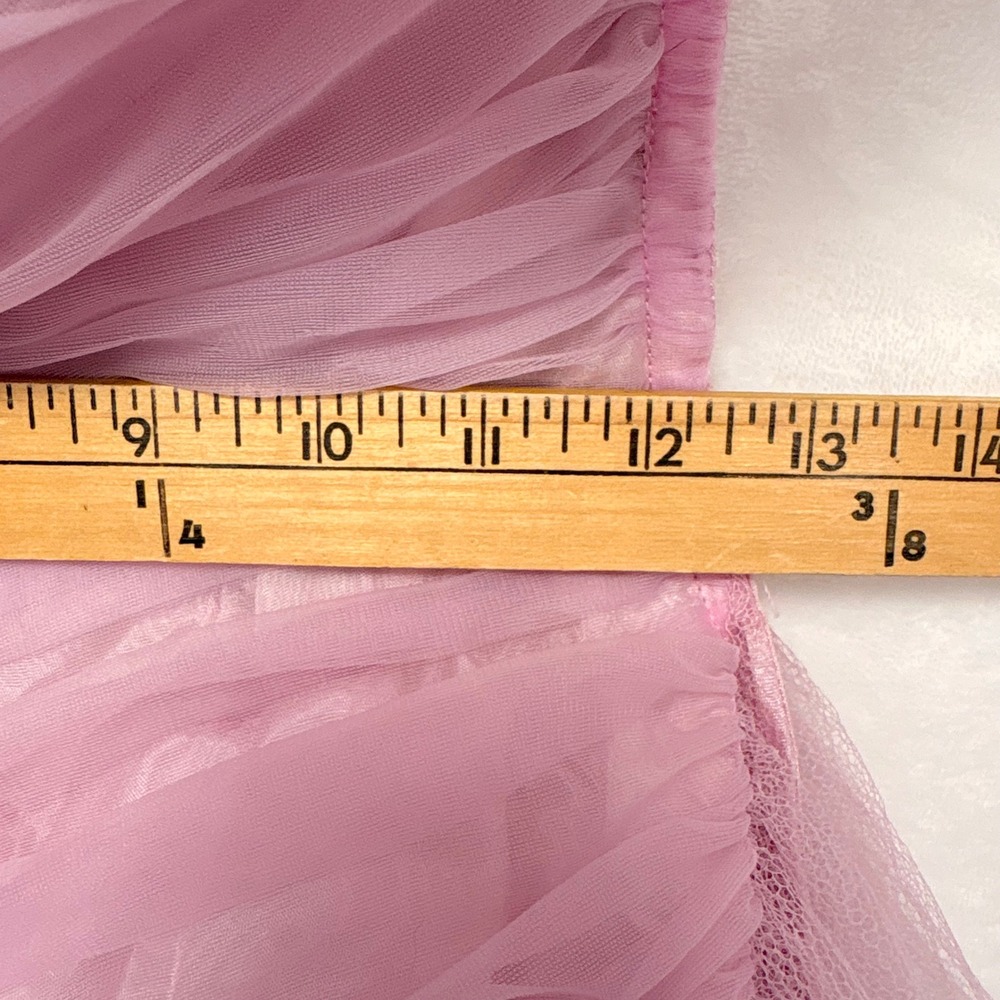 Vintage Lilac Tulle Off Shoulder Tea Length Party Dress Ruched 50s 24 Waist - Picture 5 of 11